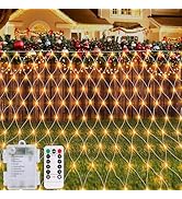 echosari Christmas Net Lights Battery Operated, 100 LED 5FT x 5FT Net Lights Outdoor with Remote ...