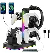 JDGPOKOO PS5 Controller Charger with Headphone Stand, RGB PS5 Controller Charging Station Dock wi...