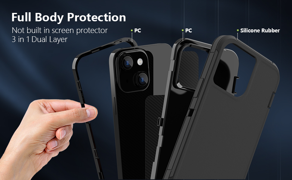 Anti-dust Port Cover Non-Slip Multi Layers 3 in 1 Bumper Shockproof Case for iPhone 13