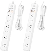 2 Pack Power Strip Surge Protector - 7 Outlets 4 USB Ports (2 USB C), 6 Ft Ultra Thin Flat Plug E...