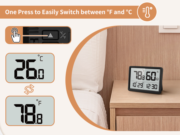 One Press to Easily Switch between °F and °C