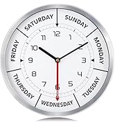 Lafocuse Silent Day of The Week Clocks with Silver Metal Frame, Retirement Clock for Seniors, Day...