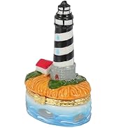 Luxshiny Hand Painted Enamel Trinket Box Lighthouse Statue Hinged Jewelry Organizer Collectible R...