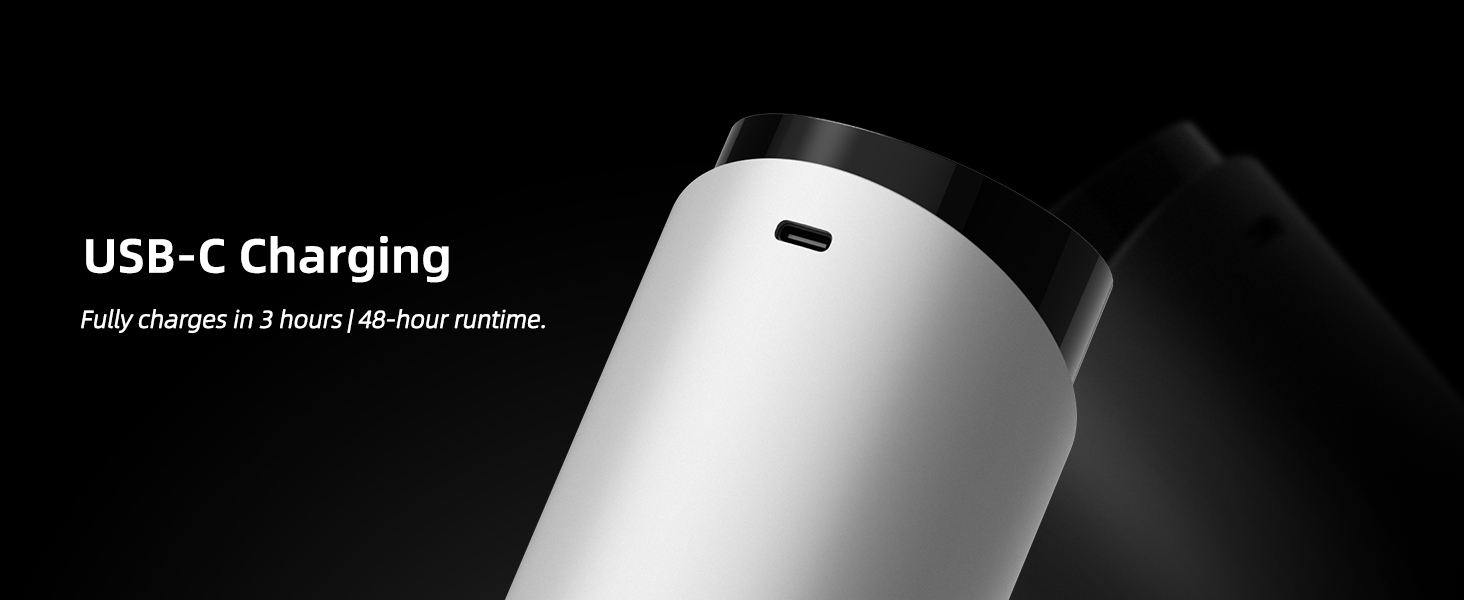 Text reads 'USB-C Charging'. Product demonstration showing white electronic device with USB-C charging port highlighted.