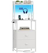 Furologee 40'' Tall Nightstand with Charging Station, Bedside Table with LED Lights, End Table wi...