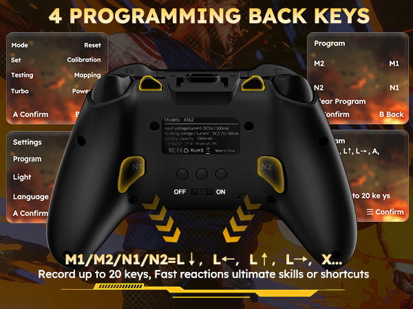 This controller has 4 back buttons,and each button can be programmed with no more than 20 actions.