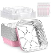 EUSOAR 8x8 Aluminum Pans with Lids, 35 Pack Baking Pan Heavy Duty Pie Tins Foil Trays with Sporks...
