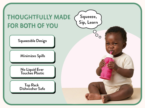 Honey Bear Straw Cup for Baby &amp; Toddler Silicone Squeeze Training Straw Cup Leak Resistant BabySippy
