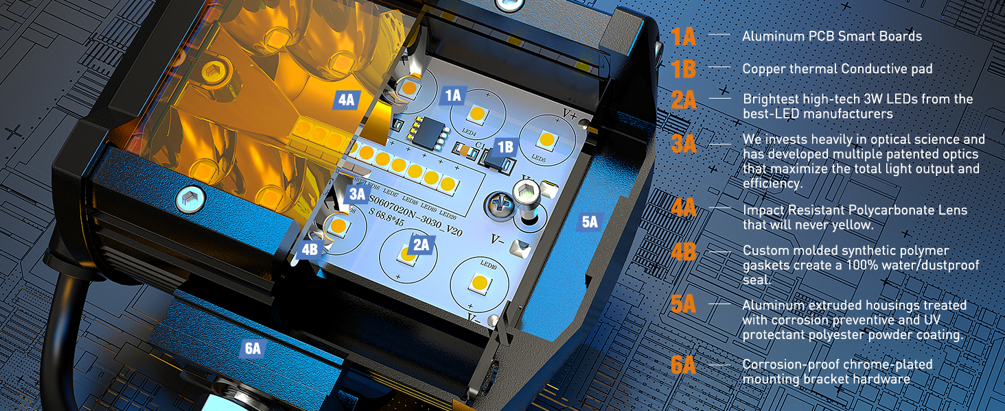 4 Inch 60W Amber LED Pods with Wiring Harness kit