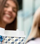 JOLLY CHEF 100 Pack 12 oz Paper Coffee Cups, Disposable Printed Paper Drinking Cups with Lids, Sl...
