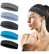 Sports Headbands for Women, 5 Pack Moisture Wicking Non Slip Sweatbands Fashionable Hairbands for...