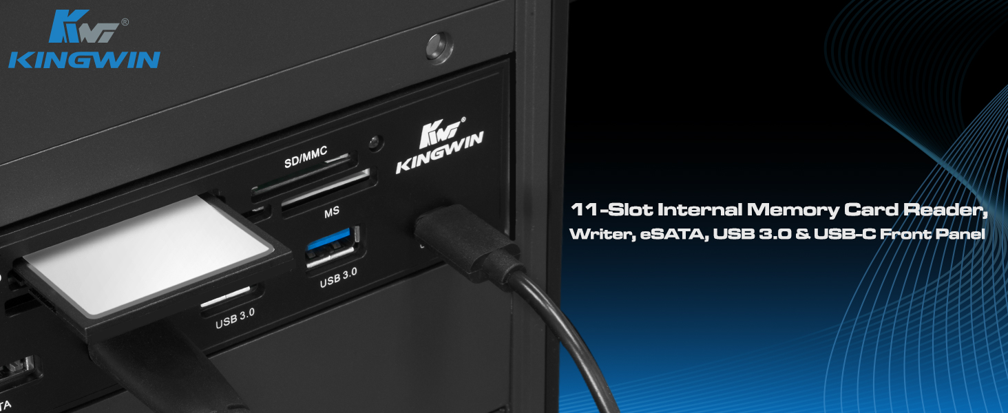 KW525-3U3CR 11 slot internal memory card reader writer eSATA USB 3.0 &amp; USB-C Front Panel.`