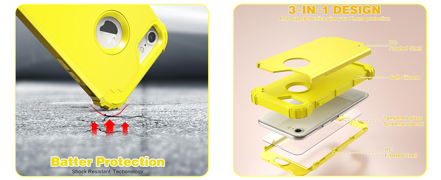 Shockproof Full Protection: 3 In 1 Shockproof Design