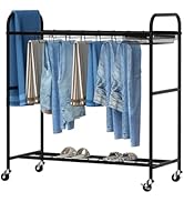Pants Trolley Rolling Pants Hangers Black Pants Rack Stand with 30 Pants Hangers Space Saving Pan...