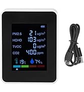 Multifunctional 6 in 1 Air Quality Monitor, plplaaoo Air Quality Tester, CO2 Meter, Detector Temp...