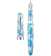 Asvine P50 Piston Fountain Pen Sky Blue Resin, Medium Nib Silver Trim Smooth Writer Collection wi...