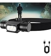 Amkulop LED Rechargeable Headlamp-1600 LM Hidden USB C Charging Headlight,Waterproof Head Lamp Wi...
