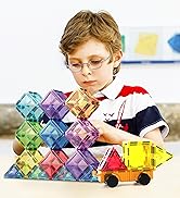 PicassoTiles 80 Pcs Magnetic Building Tiles Magnet Building Block Toys W/Car Diamond Educational ...