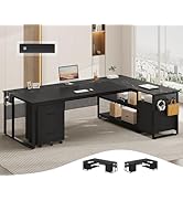 UPOSOJA 71" Executive Desk, Reversible L Shaped Desk with Mobile File Cabinet &amp; Power Outlets, La...