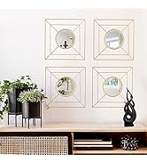 4 Set Square Gold Mirrors for Wall Metal Mirrors for Home Décor Decorative Mirrors Hanging Horizo...