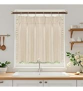 Seenus Beige Boho Farmhouse Window Curtain with Tassels, 30 x 24 Inch Light Filtering Sheer Short...