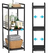 DAOUTIME 3-Tier Metal Shelving Unit, Expandable, Free-Standing, Narrow, Open Floor Shelves, Ideal...