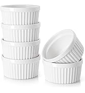 DOWAN 4 oz Ceramic Ramekins Set of 6, Oven Safe Souffle Dishes for Air Fryer Baking, Mini Round B...