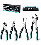 DURATECH 4-Piece Pliers Set, Premium Cr-Ni Construction, (10" Groove Joint Pliers, 8" Long Needle...