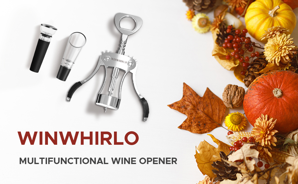 Corkscrew Wine Opener Set with Wine Vacuum Stopper &amp;amp; Wine Aerator Pourer
