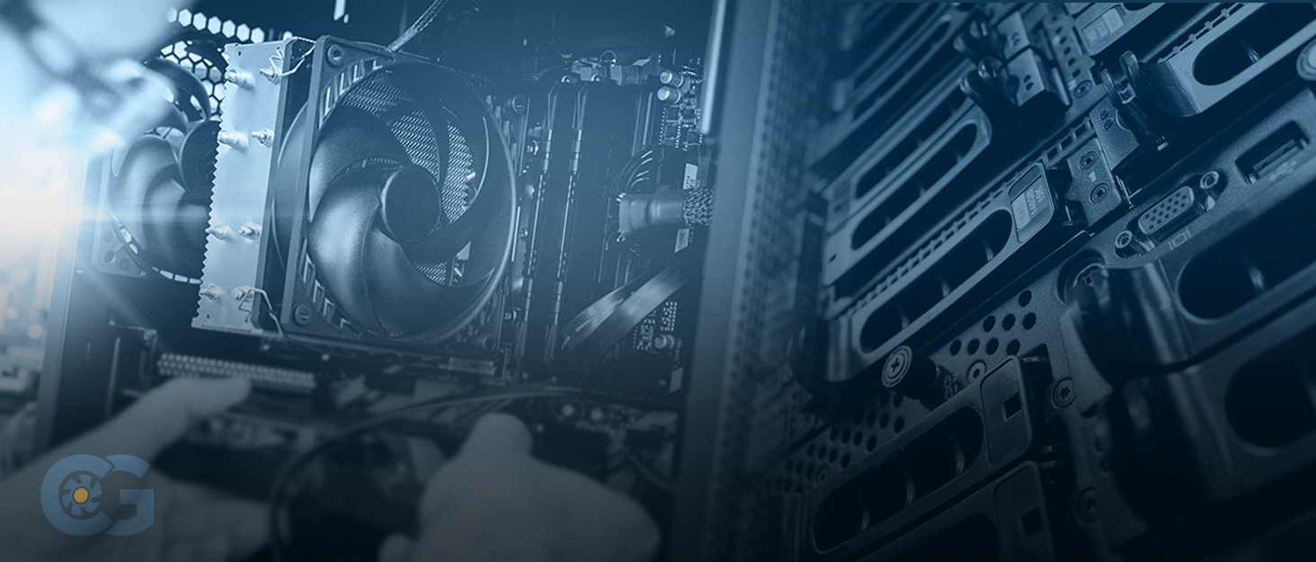 Man fixing CPU and server system