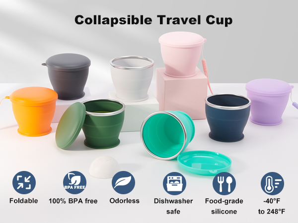 collapsible travel cup with various colors