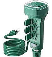 SURAIELEC Outdoor Power Stake Timer Waterproof, Dusk to Dawn Light Timer, 6 Electrical Outlet Pow...