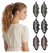 FRCOLOR 6Pcs Vintage Banana Hair Clips for Women, Plastic Hair Accessories, Flower Design Ponytai...