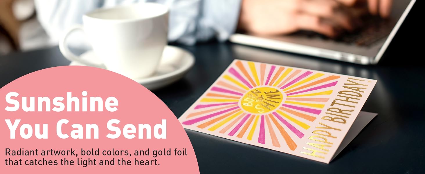 birthday card with gold foil and vibrant sunburst design