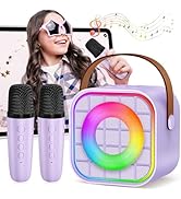 YLYYCC Mini Karaoke Machine with 2 Wireless Microphone, Portable Purple Bluetooth Speaker for Kid...