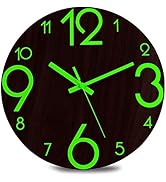 Plumeet Luminous Wall Clock - 12'' Non-Ticking Silent Wooden Clocks with Night Light - Large Deco...