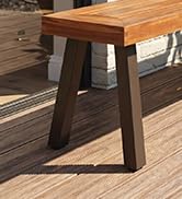 Giantex Acacia Wood Bnech, 3-Person Backless in/Outdoor Patio Dining Bench with Metal Legs for En...