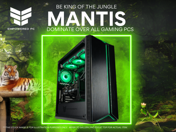 Empowered PC builds high quality gaming destkops with Windows 11, the Mantis ATX prebuilt gaming PC