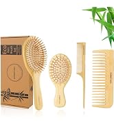 DEBETOOL Bamboo Hair Brush Set - Natural Bamboo Paddle Detangling Hairbrush and Comb Set, Suit fo...
