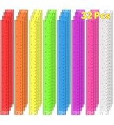 32 Pcs Clear Plastic Ruler 12 Inch, Rulers Bulk for Classroom, Transparent Assorted Color Bulk Ru...