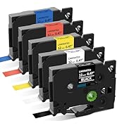P Touch Label Maker Tape 12mm 0.47 Inch Laminated White/Black/Red/Blue/Yellow Replacement for Bro...