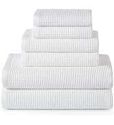 ecolook 6-Piece Waffle Weave Towel Set, 100% Cotton, Lightweight, Absorbent &amp; Quick-Drying, 2 Bat...