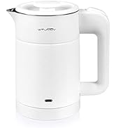 WTJMOV 0.6L Small Electric Tea Kettle Lightweight, Double Wall Hot Water Boiler Stainless Steel A...