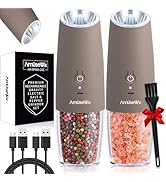 AmuseWit Gravity Electric Salt and Pepper Grinder Set [White Light] USB Rechargeable Automatic Pe...