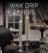 Luminara Set of 2 White Wax Drip Flameless Candle Tapers (1 x 9.5 inch), Moving Flame LED Candle