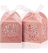 COTOPHER 100Pcs Laser Cut Candy Box, 2x2x3in Small Gift Boxes for Presents, Wedding Party Favor B...