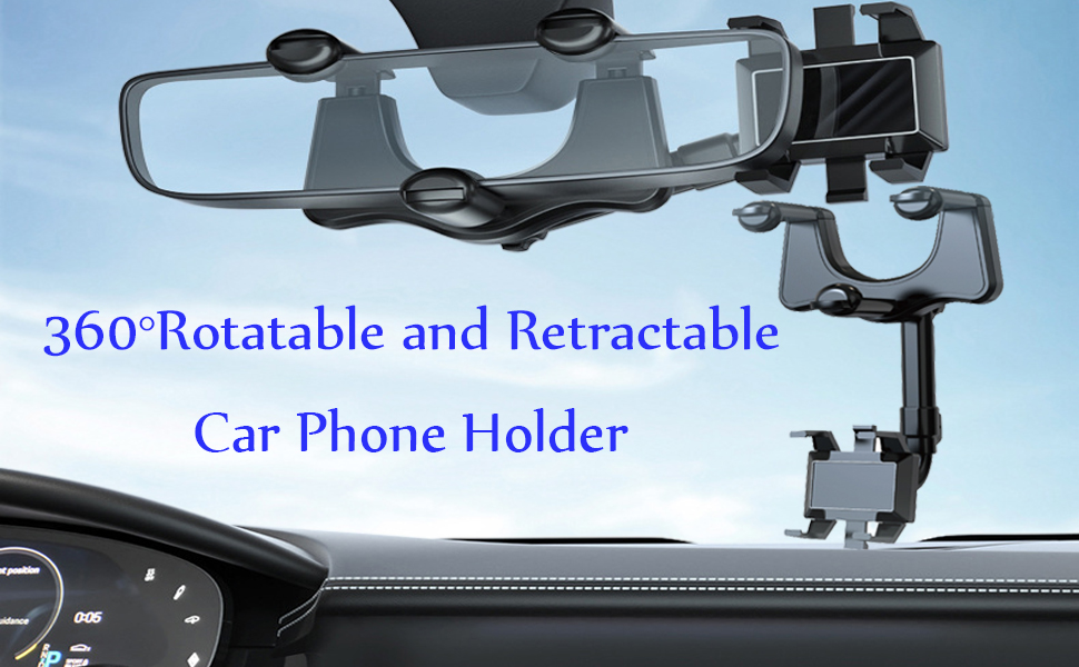 360°Rotatable and Retractable Car Phone Holder Car Rearview Mirror Bracket