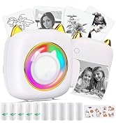HuiJuKeJi Mini Sticker Printer Pocket Inkless Thermal Printer with RGB Light for iOS&amp;Android, 10 ...