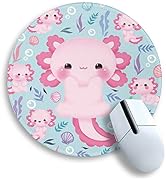 Cute Axolotls Round Mouse Pad 8.6 x 8.6 Inch, Small Mousepad for Laptop Gaming Women, with Stitch...