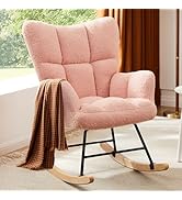 DUMOS Rocking Chair with Wing Backrest, Teddy Upholstered Indoor Reading Glider Chair with Comfy ...